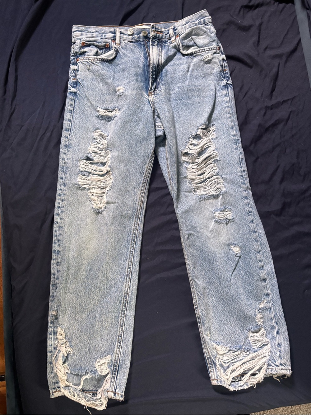 Zara Light Wash Ripped Relaxed Jeans